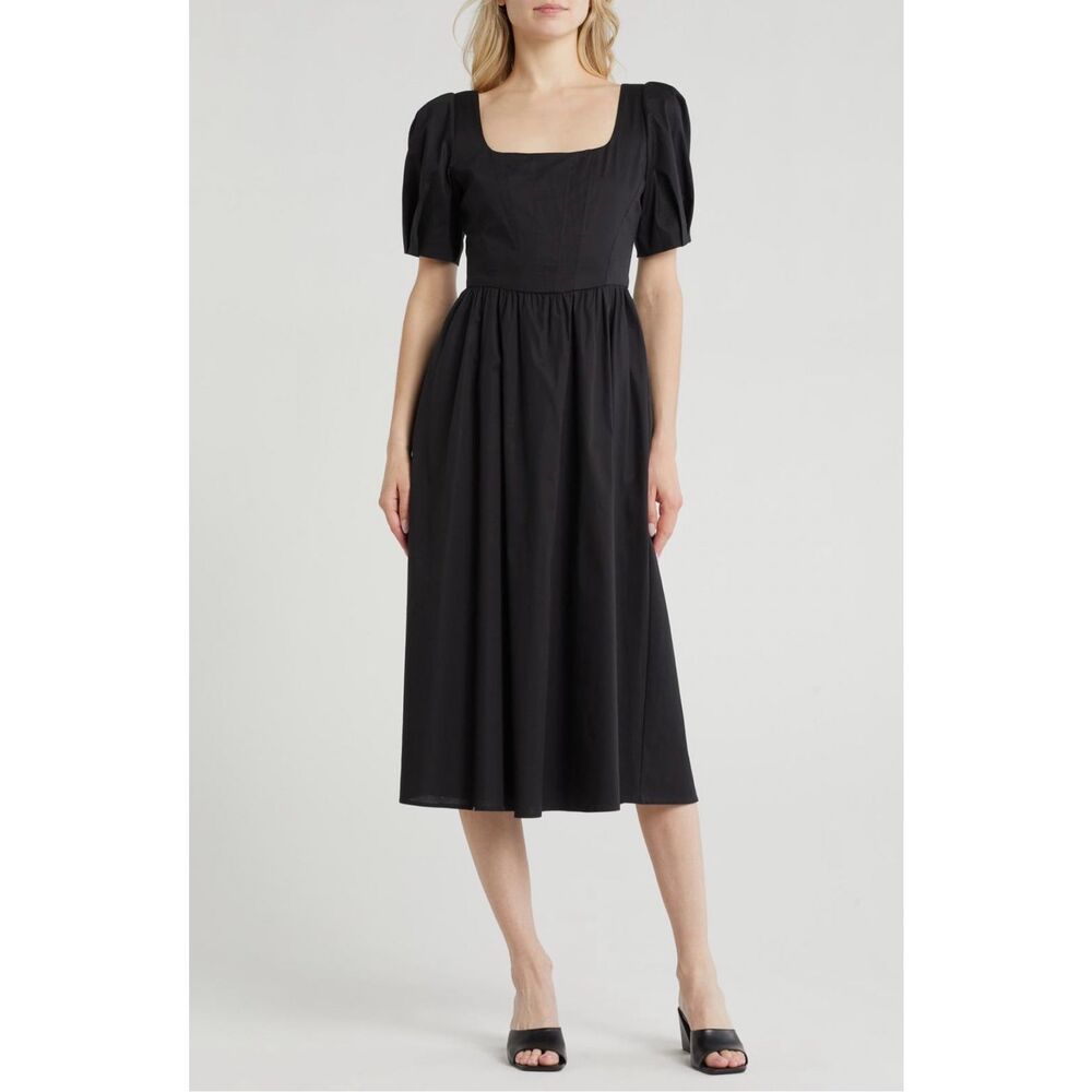 WAYF Women’s Short Sleeve Midi cotton Dress in black size M, NWT